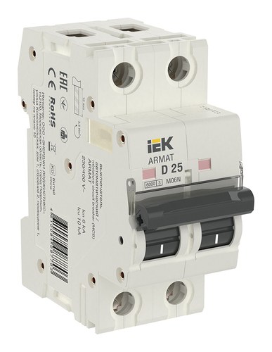 Автоматический выключатель IEK ARMAT 2P 25А (D) 6кА, AR-M06N-2-D025