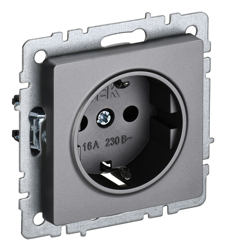 Розетка IEK BRITE, скрытый монтаж, с заземлением, сталь, BR-R11-16-K46