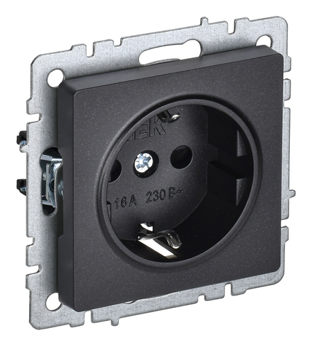 Розетка IEK BRITE, скрытый монтаж, с заземлением, черный, BR-R11-16-K02