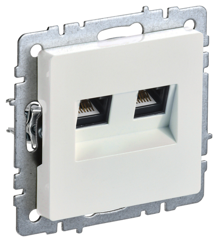 Розетка телефонная+компьютерная RJ11+RJ45 IEK BRITE, скрытый монтаж, жемчуг, BR-KT20-O-1-K36