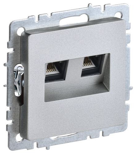 Розетка телефонная+компьютерная RJ11+RJ45 IEK BRITE, скрытый монтаж, алюминий, BR-KT20-O-1-K47