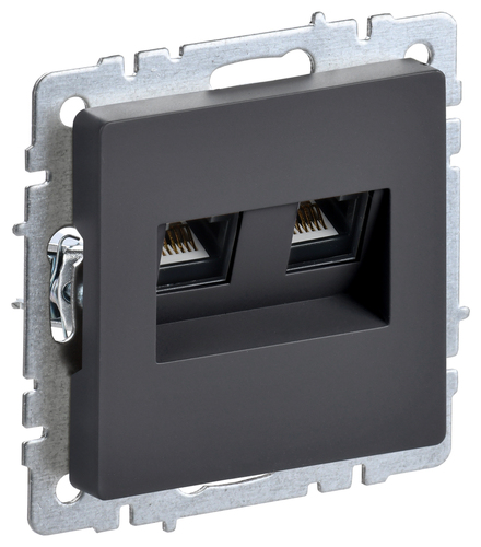 Розетка телефонная+компьютерная RJ11+RJ45 IEK BRITE, скрытый монтаж, графит, BR-KT20-O-1-K53