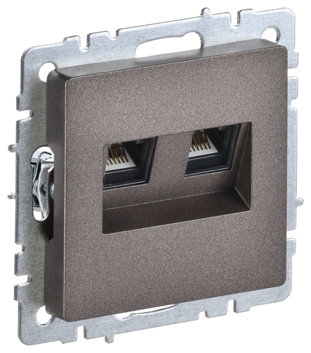 Розетка телефонная+компьютерная RJ11+RJ45 IEK BRITE, скрытый монтаж, темная бронза, BR-KT20-O-1-K45
