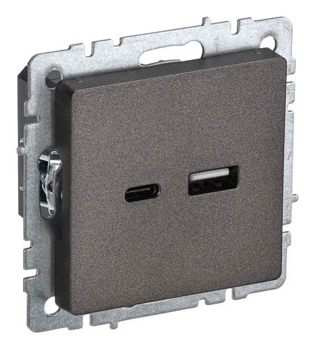 Розетка USB+USB type C IEK BRITE, скрытый монтаж, темная бронза, BR-U22-018-K45