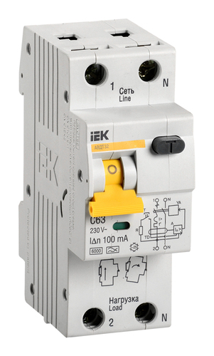 Дифавтомат IEK АВДТ 32 1P+N 63А (C) 6 кА, 100 мА (A), MAD22-5-063-C-100