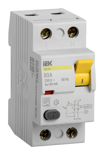 УЗО IEK ВД1-63 2P 80А, 30 мА (AC), MDV10-2-080-030