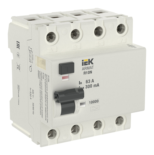 УЗО IEK ARMAT 4P 63А, 300 мА (A), AR-R10N-4-063A300