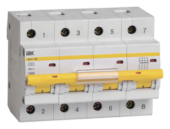 Автоматический выключатель IEK ВА47-100 4P 63А (C) 10кА, MVA40-4-063-C