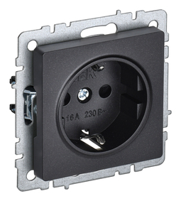 Розетка IEK BRITE, скрытый монтаж, с заземлением, черный, BR-R11-16-K02