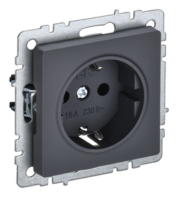 Розетка IEK BRITE, скрытый монтаж, с заземлением, со шторками, графит, BR-R14-16-K53