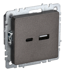 Розетка USB+USB type C IEK BRITE, скрытый монтаж, темная бронза, BR-U22-018-K45