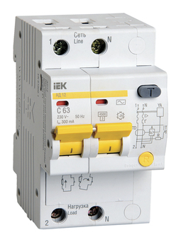 Дифавтомат IEK АД12 2P 63А (C) 4.5 кА, 300 мА (AC), MAD10-2-063-C-300