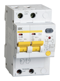 Дифавтомат IEK АД12М 2P 40А (C) 4.5 кА, 30 мА (A), MAD12-2-040-C-030