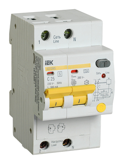 Дифавтомат IEK АД12MS 2P 25А (C), 300 мА (A S), MAD123-2-025-C-300