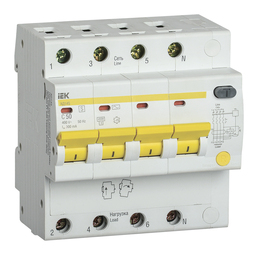 Дифавтомат IEK АД14S 4P 50А (C), 300 мА (S), MAD13-4-050-C-300