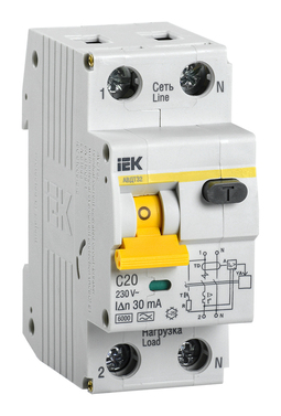 Дифавтомат IEK АВДТ 32 1P+N 20А (C) 6 кА, 30 мА (A), MAD22-5-020-C-30